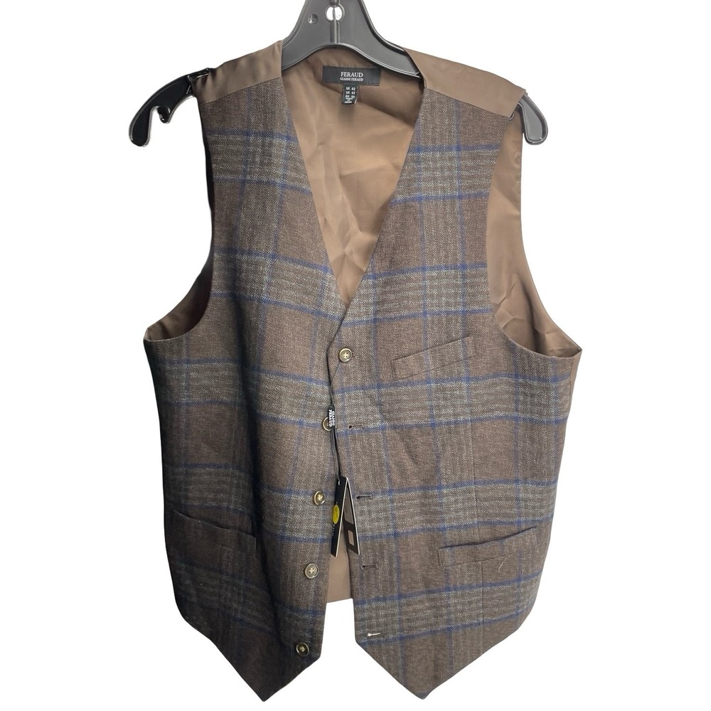 Gianni Feraud Men's Vest Plaid Brown Polyester Viscose Size 42